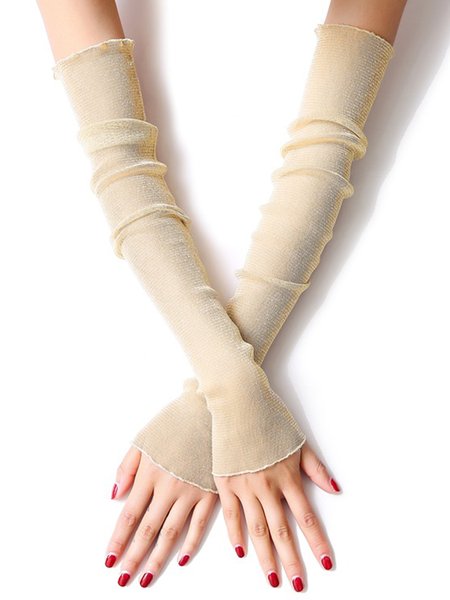Elegant Glitter Mesh Sun Protection Party Gloves Sleeves Socks, Women Gloves, color:Beige|size:One-size, JustFashionNow