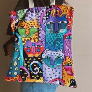 Animal Cute Cat Graphic Shopping Tote Bag, color:As Picture|size:One-size, Lilicloth.com