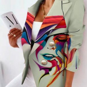 Regular Fit Lapel Collar Urban Abstract Blazer, Blazers, color:As Picture|size:XXL, Stylewe