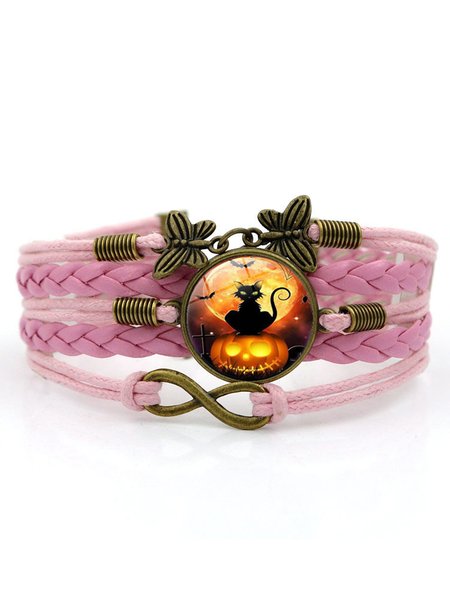 Halloween Black Cat Time Gem Bracelet Butterfly 8-character Hand Rope European and American Jewelry, Bracelet, color:Pink, Noracora