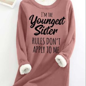 Women's Funny Young Sister Letter Print Crew Neck Casual Sweatshirt, color:Pink|size:3XL, Lilicloth.com