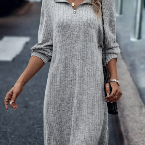 Crew Neck Plain Casual Dress, Dresses, color:Gray|size:XXL, JustFashionNow