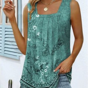 Square Neck Knitted Casual Summer Breathable Tank Top, Tanks & Camis, color:Deep Green|size:XXL, JustFashionNow