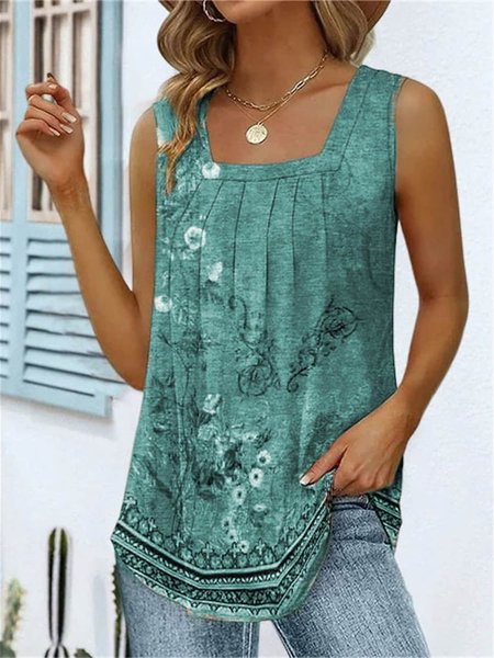 Square Neck Knitted Casual Summer Breathable Tank Top, Tanks & Camis, color:Deep Green|size:XXL, JustFashionNow