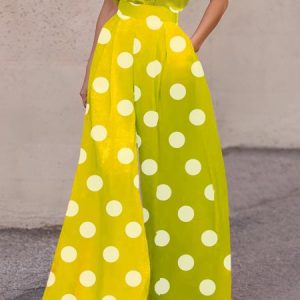 Regular Fit Urban Polka Dots Fashion Pants, Pants, color:Yellow|size:XXL, Stylewe