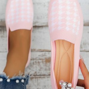 Houndstooth Breathable Mesh Fabric Casual Flat Shoes, Flats, color:Pink|size:43, JustFashionNow