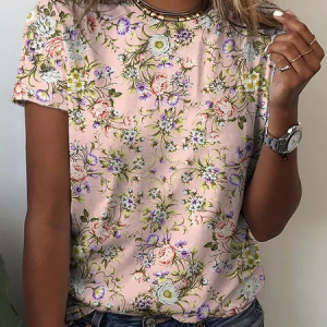 Cotton-Blend Casual Loose T-Shirt, T-Shirts, color:Pink|size:XXL, JustFashionNow