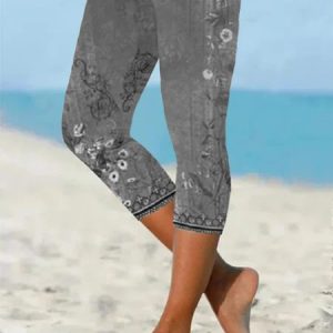 Casual Tight Ethnic Leggings, color:Gray|size:XXL, Lilicloth.com