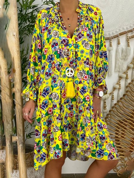 Vacation Loose Plants V Neck Dress With No, Dresses, color:Color20|size:5XL, JustFashionNow