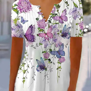 Vacation Floral V Neck Loose T-Shirt, T-Shirts, color:White|size:XXL, JustFashionNow