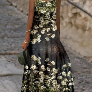 Casual Floral V Neck Dress With No, Dresses, color:Gray|size:3XL, JustFashionNow