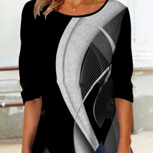 Casual Abstract Crew Neck Regular Fit T-Shirt, T-Shirts, color:Black|size:3XL, JustFashionNow