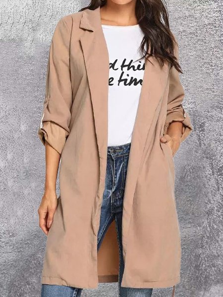 Casual Plain Regular Fit Trench Coat, Trench Coats, color:Apricot|size:XL, JustFashionNow