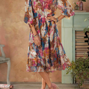 Lightweight Half Sleeve Vintage Floral Casual Loose Dress, Dresses, color:Multicolor|size:XXL, JustFashionNow