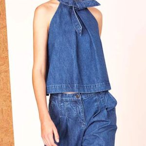 Denim Halter Loose Urban Plain Tank Top, Tanks and Camis, color:Blue|size:XXL, Stylewe