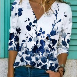 Long Sleeve Casual Floral Top, Shirts, color:White|size:3XL, catalog Noracora shop