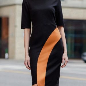Stylewe Elegant Color Block Irregular Half Sleeve Dress, Dresses, color:Black|size:XXL, Stylewe