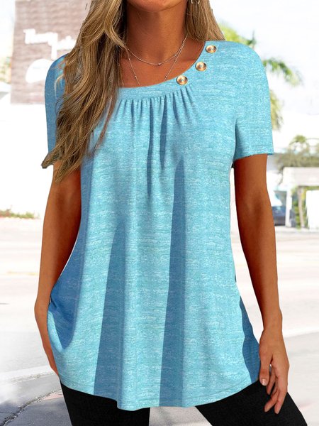 Plain Regular Fit Simple Asymmetrical T-Shirt, T-Shirts, color:Light Blue|size:XXL, JustFashionNow