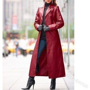 Lapel Collar Long Sleeve Plain Regular Regular Fit Leather & Faux Leather For Women, Coats, color:Wine Red|size:5XL, Noracora
