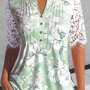 Floral Jersey Casual Shirt, Shirts & Blouses, color:Green|size:XXL, JustFashionNow
