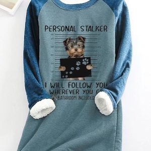 Women's Fleece Sweatshirt Pullover Cute Doggy Printed Round Neck Long Sleeve, JustFashionNow Sweatshirts & Hoodies, color:Blue|size:XXL,