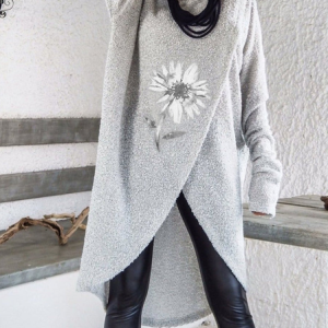 Wool/Knitting Crew Neck Casual Floral Sweater Dresses, Dresses, color:Gray|size:XXL, JustFashionNow