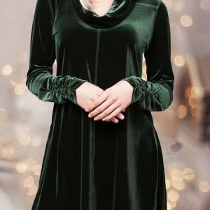 Casual Turtleneck Regular Fit Plain Top, Tops, color:Green|size:XXL, JustFashionNow