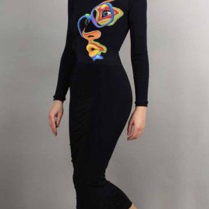 Half Turtleneck Urban Abstract Regular Fit Dress, Midi Dresses, color:Black|size:XXL, Stylewe
