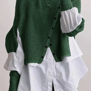 Crew Neck Casual Plain tunic, Blouses, color:Green|size:XS, Noracora