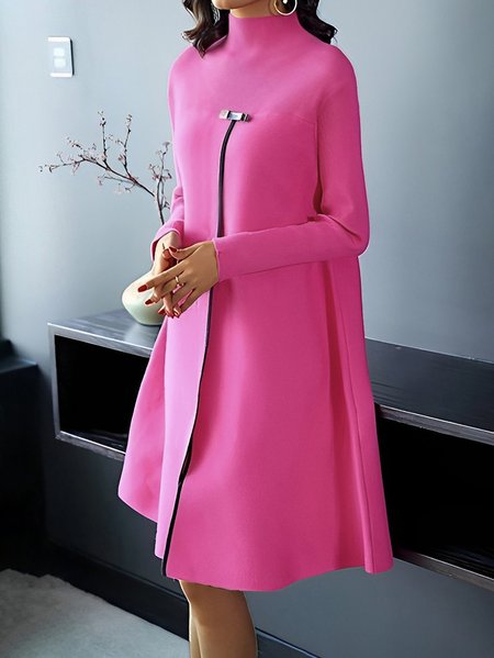 Plus Size Plain Regular Fit Elegant Sweater Dress, Knit Dress, color:Deep Pink|size:4X, Stylewe