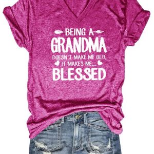 Women's Being A Grandma Doesn't Make Me Old V Neck T-shirt, color:Red|size:3XL, Lilicloth.com
