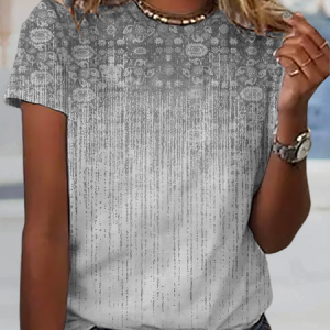 Ethnic Casual Crew Neck T-Shirt, T-Shirts, color:Gray|size:XXL, JustFashionNow