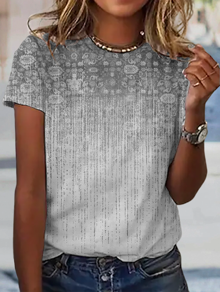 Ethnic Casual Crew Neck T-Shirt, T-Shirts, color:Gray|size:XXL, JustFashionNow