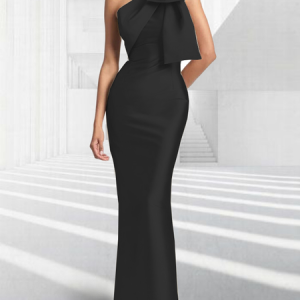 Stylewe Elegant Tight Satin Asymmetrical Medium Elasticity Party Dress, Wedding Guest Dresses, color:Black|size:XS, Stylewe