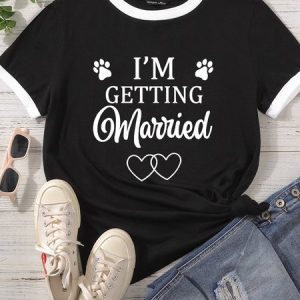 Lilicloth X Funnpaw Women's I'm Getting Married Pet Matching T-Shirt, color:Black|size:L, Lilicloth.com