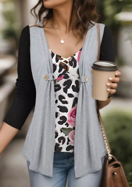 Casual V Neck Color Block Loose T-Shirt, T-Shirts, color:Black-grey|size:XXL, JustFashionNow