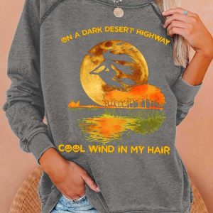 Women Witch Bats Cool Wind In My Hair Halloween Casual Sweatshirt, color:Gray|size:3XL, Lilicloth.com