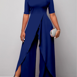 Short Sleeve Cold Shoulder Black Jumpsuit, Jumpsuits＆Rompers, color:Navyblue|size:XXL, JustFashionNow