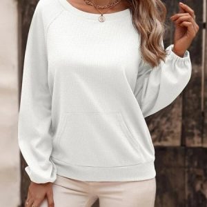 Loose Casual Plain Crew Neck Sweatshirt, Sweatshirts & Hoodies, color:White|size:XXL, JustFashionNow