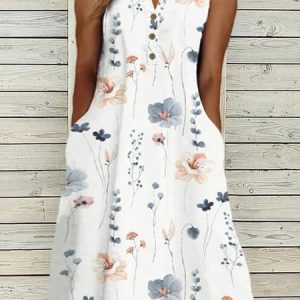 Plus Size Vacation Loose Floral Dress, Dresses, color:White|size:4X, JustFashionNow
