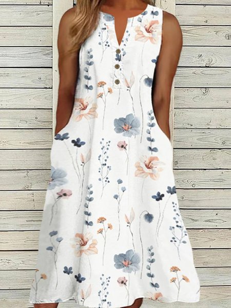Plus Size Vacation Loose Floral Dress, Dresses, color:White|size:4X, JustFashionNow