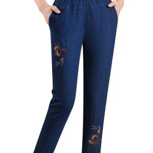 Ladies Denim Floral Embroidery Denim Pants Casual Daily Commuting Women's Clothing, Jeans, color:Blue|size:3XL, JustFashionNow