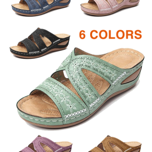 Wedge Sandals for Women Casual Summer Shoes Multi-color Embroidered Open Toe Indoor Outdoor Travel Comfort Sandals Beach Shoes JFN Floral Embroidered Cutout Boho Casual Wedge Slides, Sandals, color:Aqua|size:44, JustFashionNow