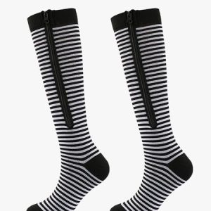 Contrast Butterfly Stripe Plain Leggings Compression Support Socks, Socks, color:Stripe|size:One-size, JustFashionNow