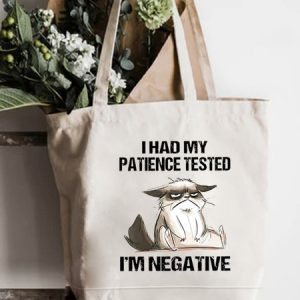 I'm Negative Cat Animal Graphic Shopping Tote Bag, color:White|size:One-size, Lilicloth.com