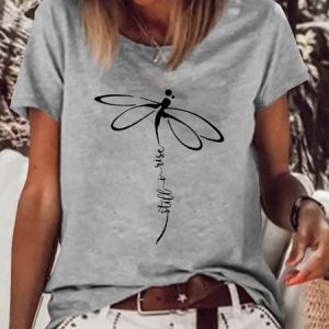 Women's Still I Rise Dragonfly Casual Letters T-Shirt, color:Gray|size:3XL, Lilicloth.com