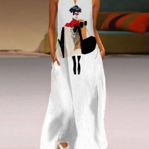 Stylewe Regular Fit Casual Figure V Neck No Elasticity Dress, Maxi Dresses, color:White|size:XXL, Stylewe