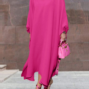 Urban Crew Neck Long sleeve Loose Maxi Dress, Maxi Dresses, color:Rose Red|size:XXL, Stylewe
