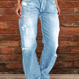 Loose Plain Casual Denim Jeans, Denim&Jeans, color:Light Blue|size:XXL, Noracora