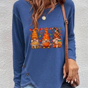 Halloween Loose Casual Buttoned Tunic T-Shirt, T-shirts, color:Blue|size:XXL, Noracora